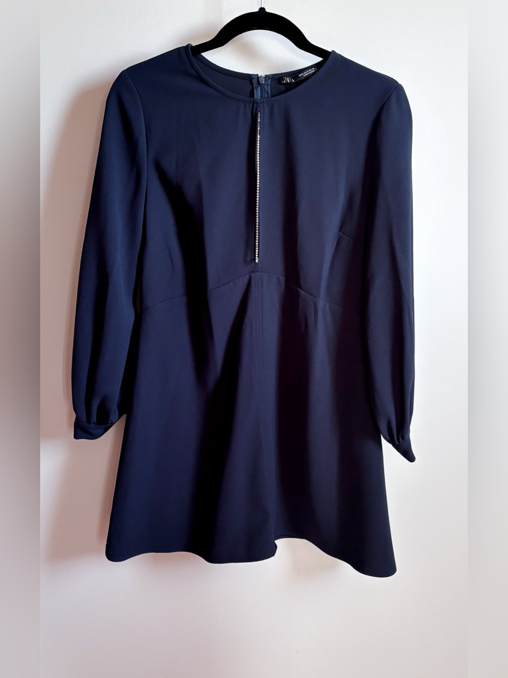 Zara Dark Navy Long-Sleeve Front-Zip Mini Dress